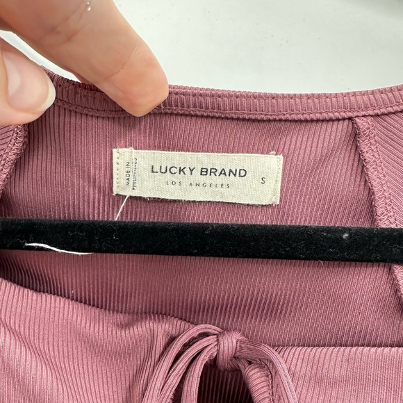 L LUCKY BRAND convertible ribbed pink woman poly blend keyhole coquette top - Picture 6 of 13